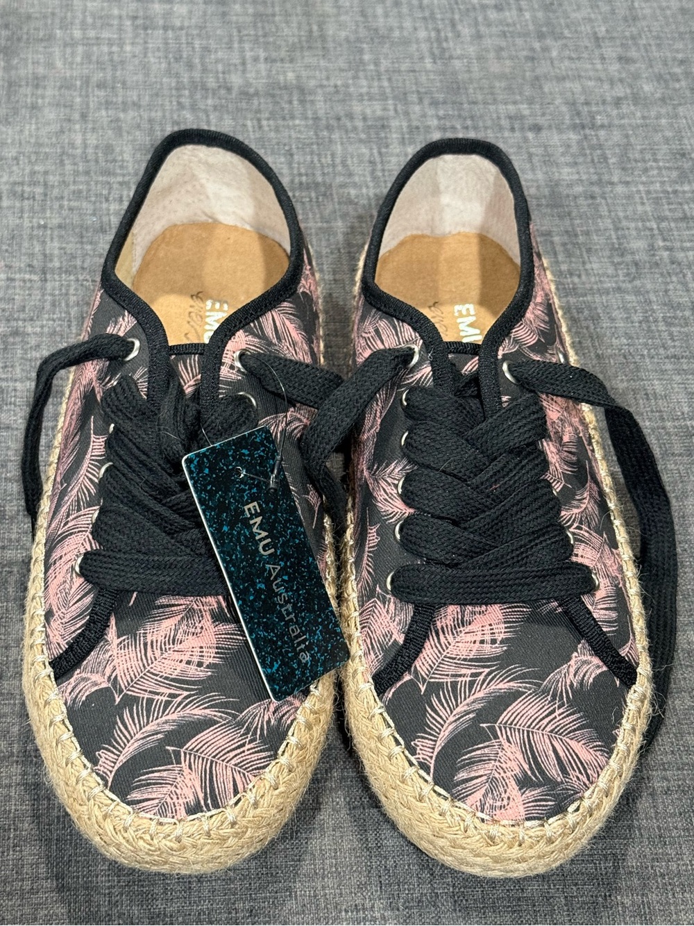 Emu Australia Black Espadrille Sneaker with Pink Palm Print